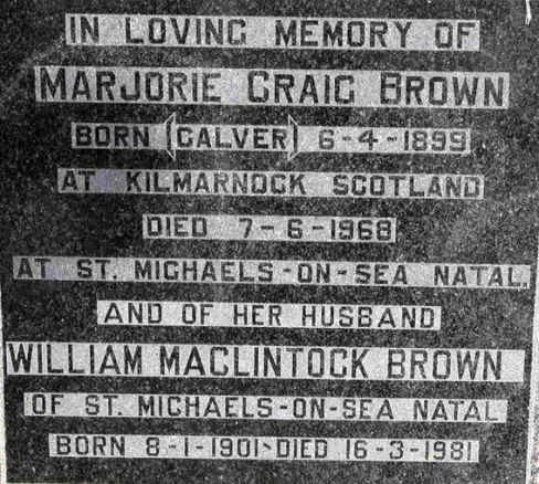 BROWN William MacLintock 1901-1981 &amp; Marjorie Craig CALVER 1899-1968