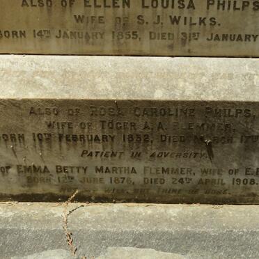 FLEMMER Rose Caroline Philps 1852-1908 :: WILKS Ellen Louisa Philps -1879 :: PALLISTER Emma Betty Martha nee FLEMMER 1876-1908