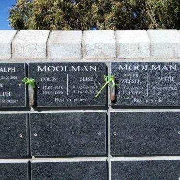 MOOLMAN Colin 1918-1996 &amp; Elise 1921-2005 :: MOOLMAN Peter Wessel 1950-2019 &amp; Bettie 1952-