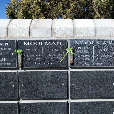 MOOLMAN Colin 1918-1996 &amp; Elise 1921-2005 :: MOOLMAN Peter Wessel 1950-2019 &amp; Bettie 1952-