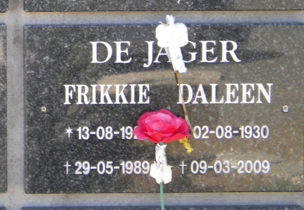 JAGER Frikkie, de 19??-1989 &amp; Daleen 1930-2009