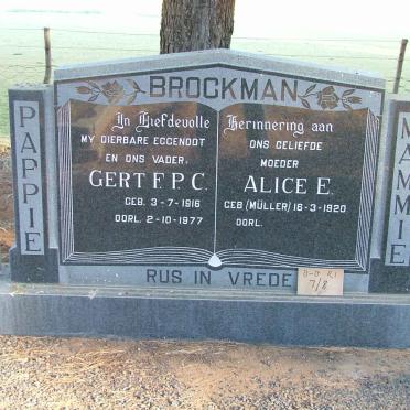 BROCKMAN Gert F.P.C. 1916-1977 &amp; Alice E. MüLLER 1920-