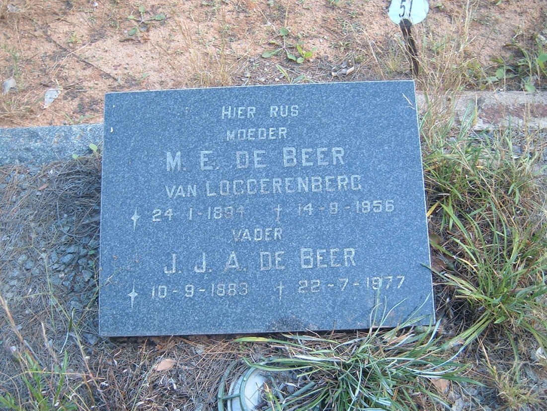 BEER J.J.A., de 1883-1977 &amp; M.E. VAN LOGGERENBERG 1894-1956