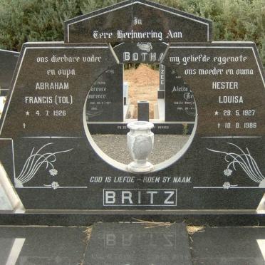 BRITZ Abraham Francis 1926- &amp; Hester Louisa 1927-1986