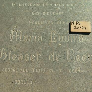BEER Maria Luvina Gleaser, de nee DU TOIT 1890-
