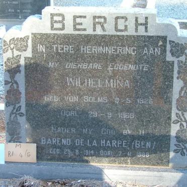 BERGH Wilhelmina nee VON SOLMS 1926-1966
