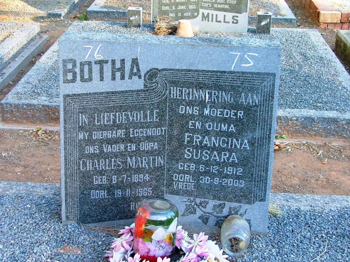 BOTHA Charles Martin 1894-1965 &amp; Francina Susara 1912-2003