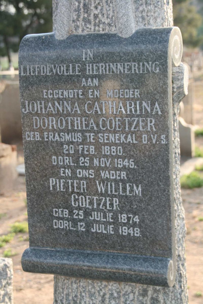 COETZER Pieter Willem 1874-1948 &amp; Johanna Catharina Dorothea ERASMUS 1880-1945