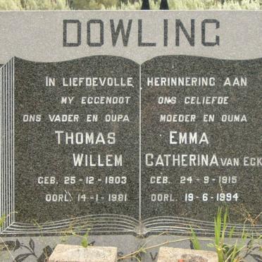 DOWLING Thomas Willem 1903-1981 &amp; Emma Catherina VAN ECK 1915-1994
