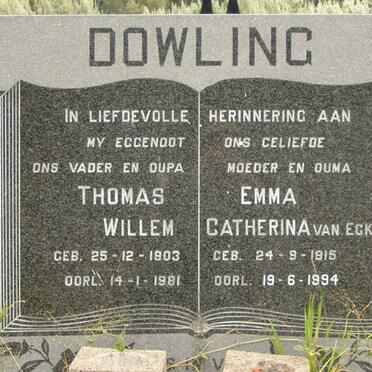 DOWLING Thomas Willem 1903-1981 &amp; Emma Catherina VAN ECK 1915-1994