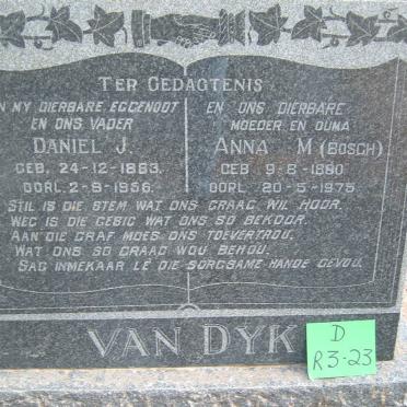 DYK Daniel J., van 1883-1956 &amp; Anna M. BOSCH 1890-1975