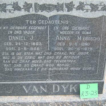 DYK Daniel J., van 1883-1956 &amp; Anna M. BOSCH 1890-1975