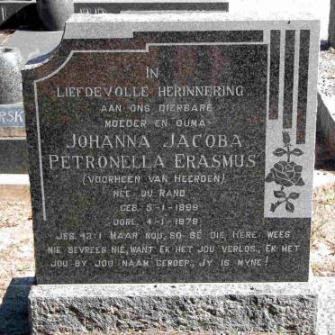 ERASMUS Johanna Jacoba Petronella voorheen VAN HEERDEN nee DU RAND 1899-1979