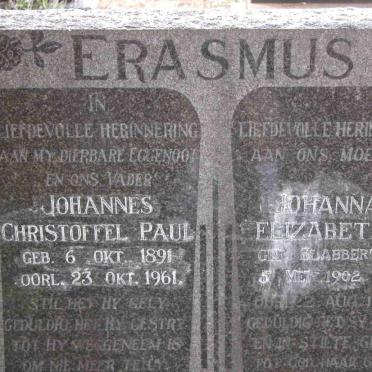 ERASMUS Johannes Christoffel Paul 1891-1961 &amp; Johanna Elizabeth SLABBERT 1902-1975