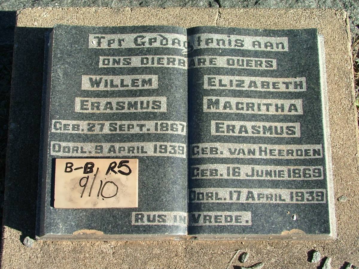 ERASMUS Willem 1867-1939 &amp; Elizabeth Magritha VAN HEERDEN 1869-1939