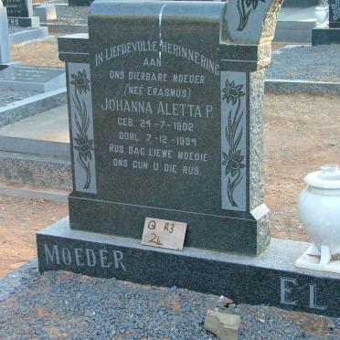 ELS Nicolaas Jacobus Eli 1898-1964 &amp; Johanna Aletta P. ERASMUS 1902-1984 