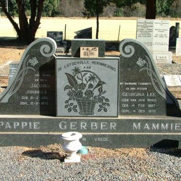 GERBER Jacobus Johannes 1893-1976 &amp; Georgina Lee VAN DEN BERG 1897-1970 :: CILLIERS Monica nee GERBER 1938-2000