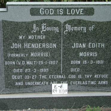 HENDERSON Joh formerly MORRIS nee v.d. WALT 1907-1995 :: MORRIS Joan Edith 1931-