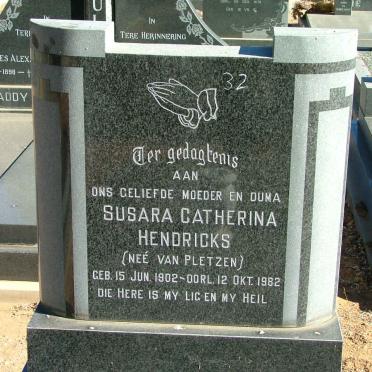 HENDRICKS Susara Catherina nee VAN PLETZEN 1902-1982