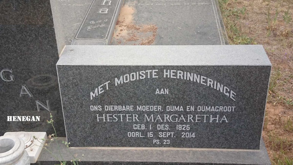 HENEGAN Louis Hilton 1919-1971 &amp; Hester Margaretha 1925-2014