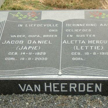 HEERDEN Jacob Daniel, van 1929-2000 :: VAN HEERDEN Aletta Herculina 1919-