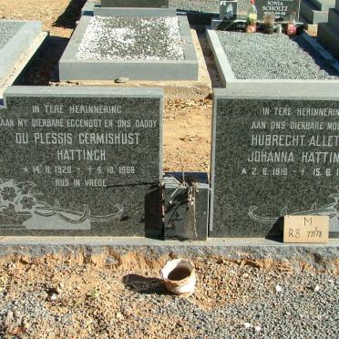 HATTINGH du Plessis Germishust 1920-1969 &amp; Hubrecht Alletta Johanna 1916-1986