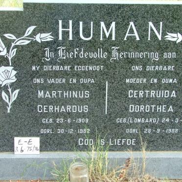 HUMAN Marthinus Gerhardus 1909-1982 &amp; Gertruida Dorothea LOMBARD 1912-1988