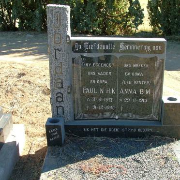 JORDAAN Paul N.H.K. 1917-1990 &amp; Anna B.M.  VENTER 1915-