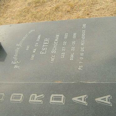 JORDAAN Wilhelmus Jacobus 1922-1987 &amp; Ester SCHOEMAN 1920-1998