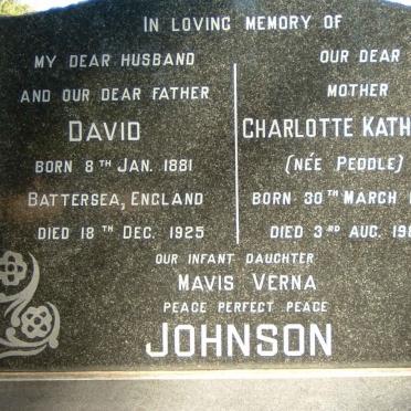 JOHNSON David 1881-1925 &amp; Charlotte Kathleen PEDDLE 1886-1983 :: JOHNSON Mavis Verna