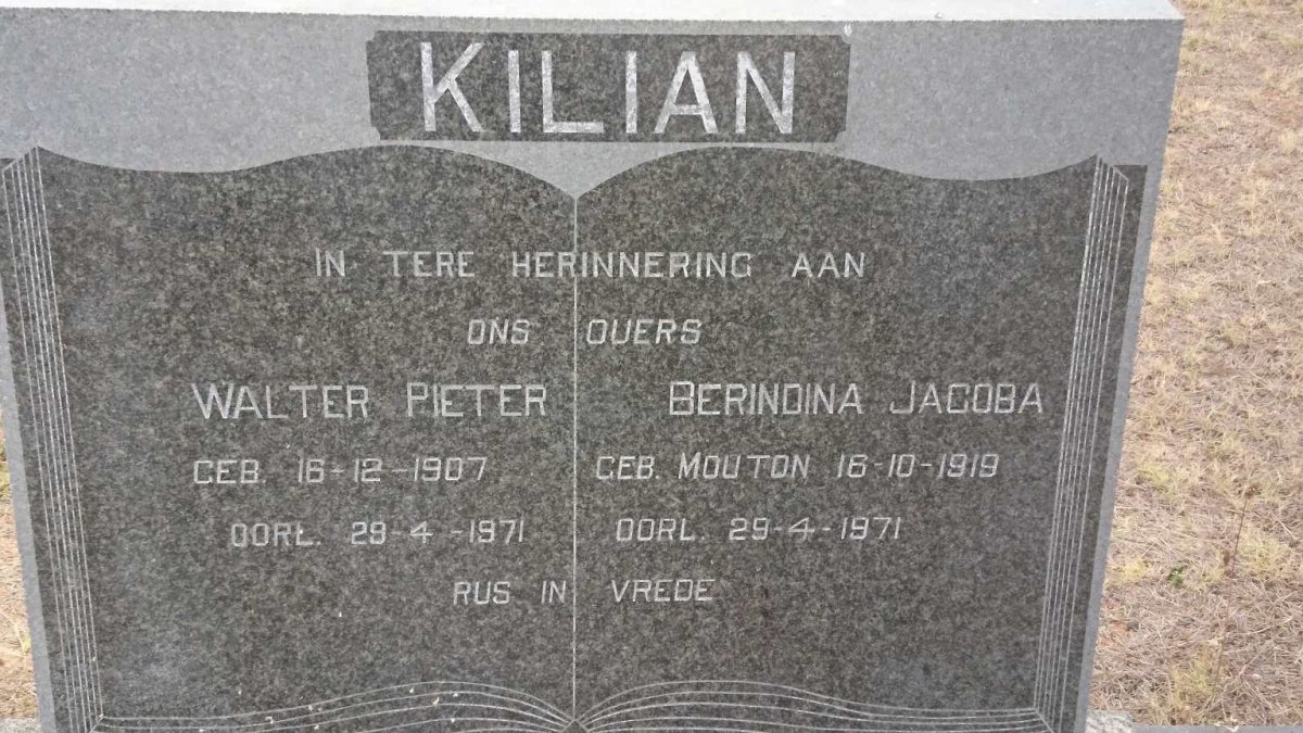 KILIAN Walter Pieter 1907-1971 &amp; Berindina Jacoba MOUTON 1919-1971