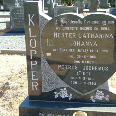 KLOPPER Petrus Jochemus 1910-1993 &amp; Hester Catharina Johanna VAN DER WALT 1913-1991