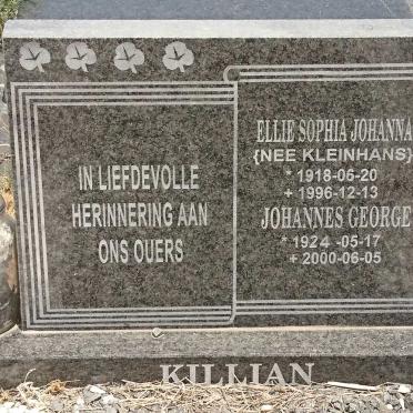 KILLIAN Johannes George 1924-2000 &amp; Ellie Sophia Johanna KLEINHANS 1918-1996