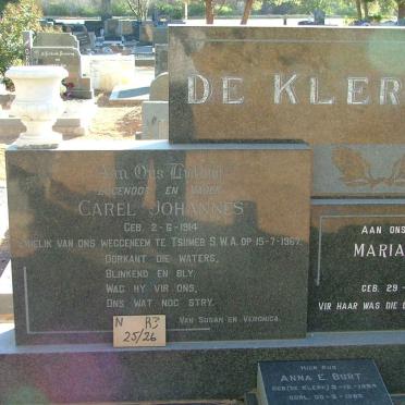 KLERK Carel Johannes, de 1914-1967 &amp; Maria Christina JORDAAN 1911-1988 :: BURT Anna E. nee DE KLERK -?