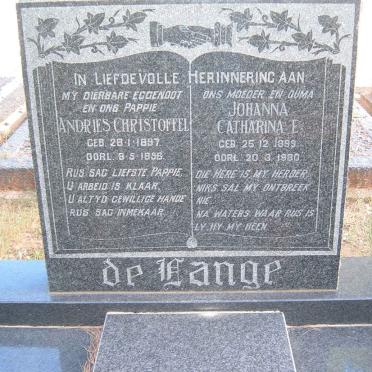 LANGE Andries Christoffel, de 1897-1956 &amp; Johanna Catharina E. 1899-1980