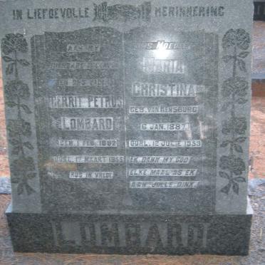 LOMBARD Gerrit Petrus 1882-1955 &amp; Maria Christina VAN RENSBURG 1887-1959