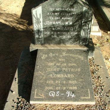 LOMBARD Gert Petrus 1920-1999 &amp; Johanna M.M. V.D. MERWE 1921-1967