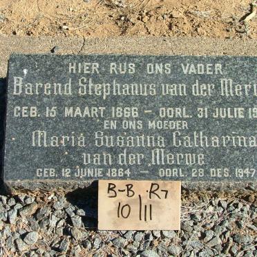 MERWE Barend Stephanus, van der 1866-1936 &amp; Maria Susanna Catharina 1864-1947
