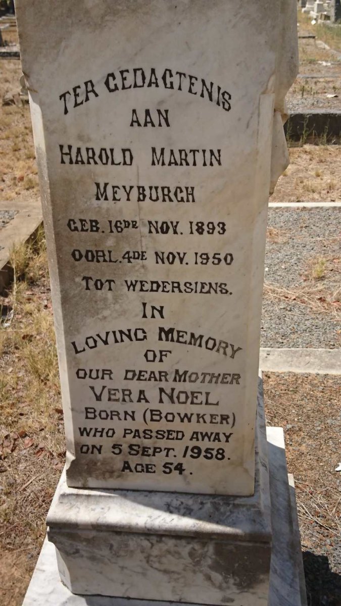 MEYBURGH Harold Martin 1893-1950 &amp; Vera Noel BOWKER -1958