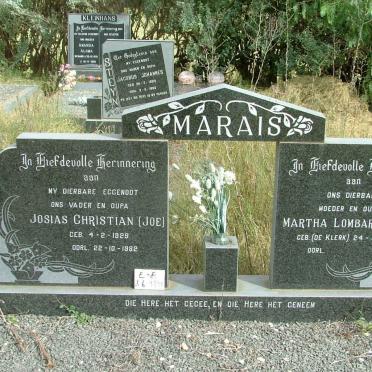 MARAIS Josias Christian 1929-1982 &amp; Martha Lombard DE KLERK 1932-