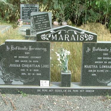 MARAIS Josias Christian 1929-1982 &amp; Martha Lombard DE KLERK 1932-