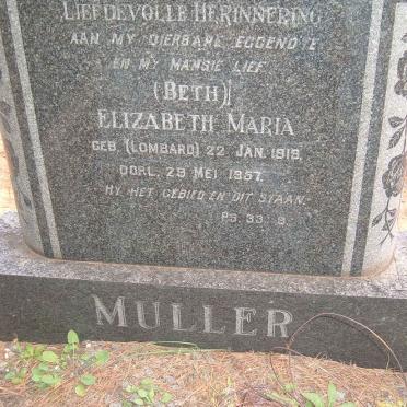 MULLER Elizabeth Maria nee LOMBARD 1919-1957