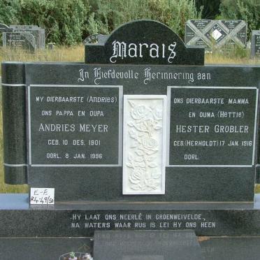 MARAIS Andries Meyer 1901-1996 &amp; Hester Grobler HERHOLDT 1916-