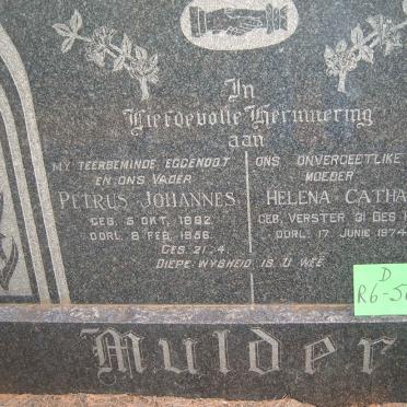 MULDER Petrus Johannes 1882-1956 &amp; Helena Catharina VERSTER 1894-1974