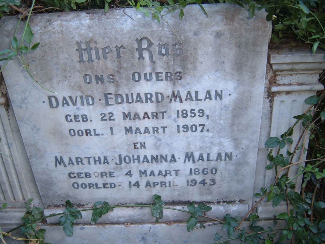 MALAN David Eduard 1859-1907 &amp; Martha Johanna 1860-1943