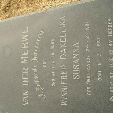 MERWE Winnifred Danellina Susanna, van der nee WOLFAARD 1901-1987
