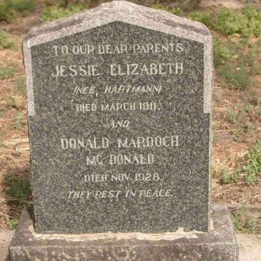 McDONALD Donald Mardoch -1928 &amp; Jessie Elizabeth HARTMANN  -1911