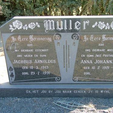 MULLER Jacobus Arnoldus 1913-1991 &amp; Anna Johanna POSTHUMUS 1921-