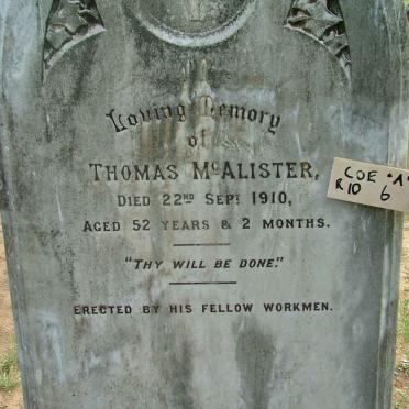 McALISTER Thomas -1910
