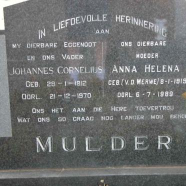 MULDER Johannes Cornelius 1912-1970 &amp; Anna Helena V.D. MERWE 1919-1989